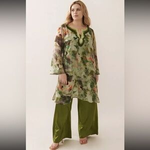 NEW Gabriella Rossetti Size 2x Citron Marble Abstract Silk Tunic Top 43”long